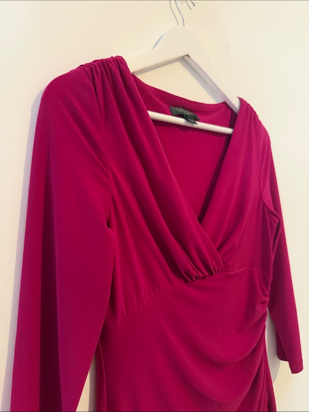Lauren Ralph Lauren Magenta Surplice Ruched Sheath Dress - Picture 4 of 8
